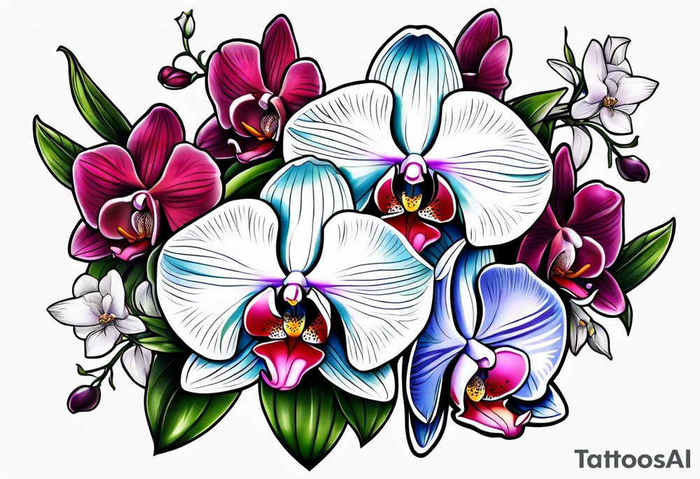 Orchid and wildflowers tattoo idea