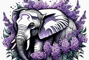 Elephant face half covered with lilacs tattoo idea