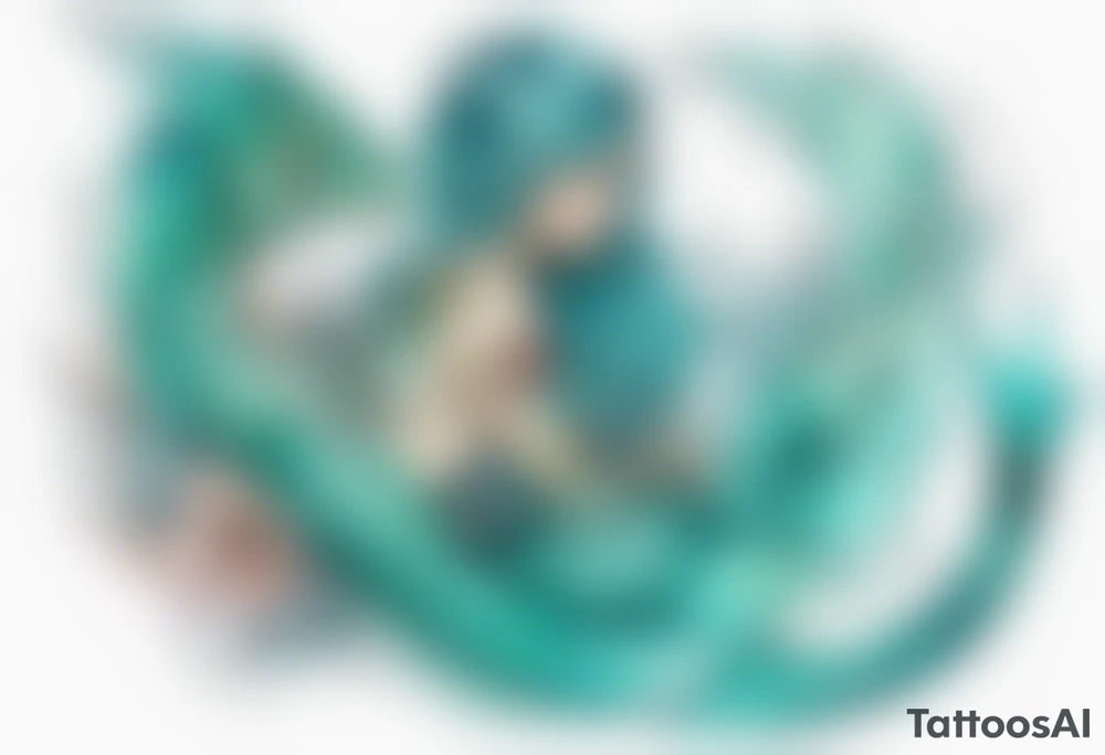 a mermaid dragon hybrid with turquoise scales by the ocean tattoo idea