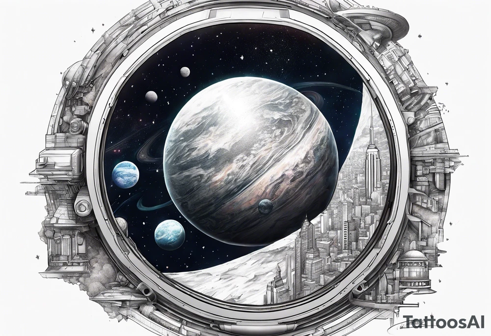 Space, city, planet. tattoo idea