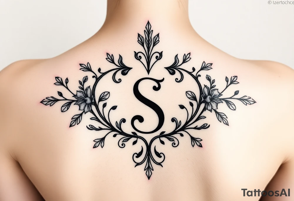 Lorbeerkranz mit Buchstabe S tattoo idea
