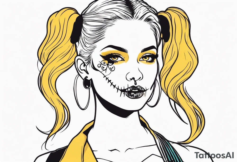 feminine skull and cross bones with hair in two blonde pigtails tattoo idea