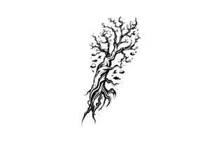 right arm sleeve, tree branch made of stone, clouds and lightning mixed throughout, tattoo idea