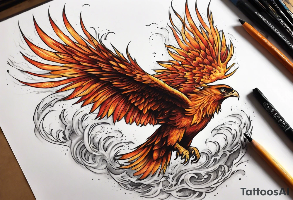 Phoenix riding from the ashes tattoo idea