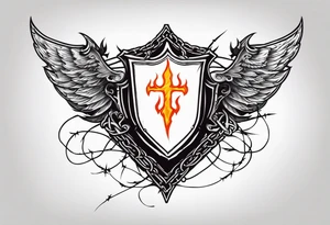 Valhalla on fire 
sword shield barbed  wire tattoo idea