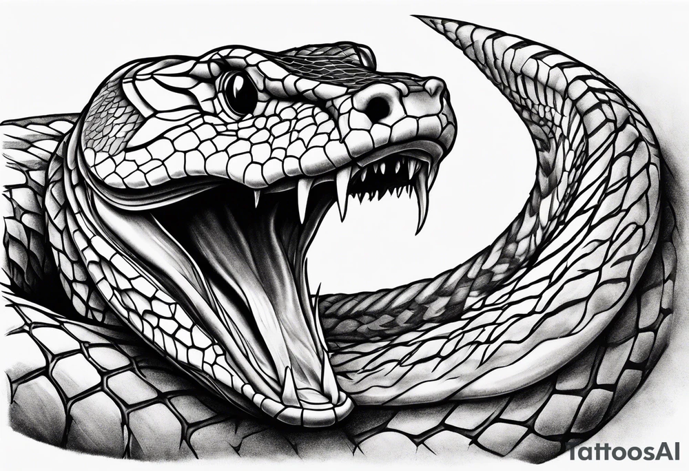 Copperhead view from above with head turned up and mouth open tattoo idea