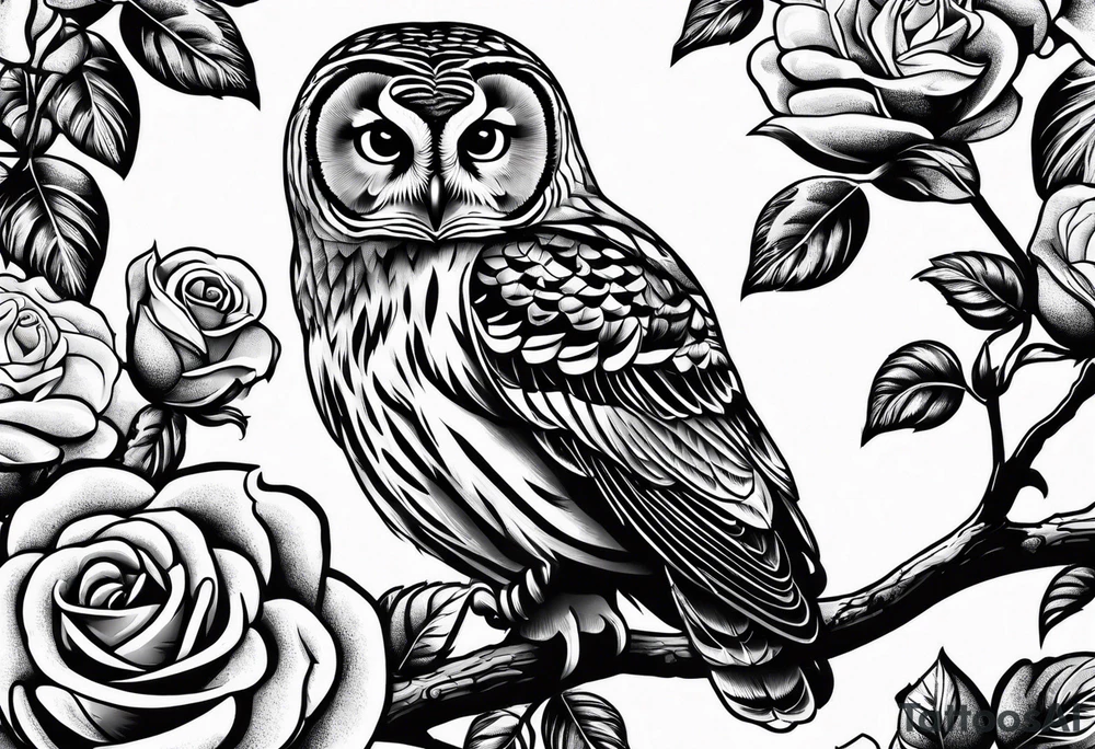 Barred owl and a rose tattoo idea