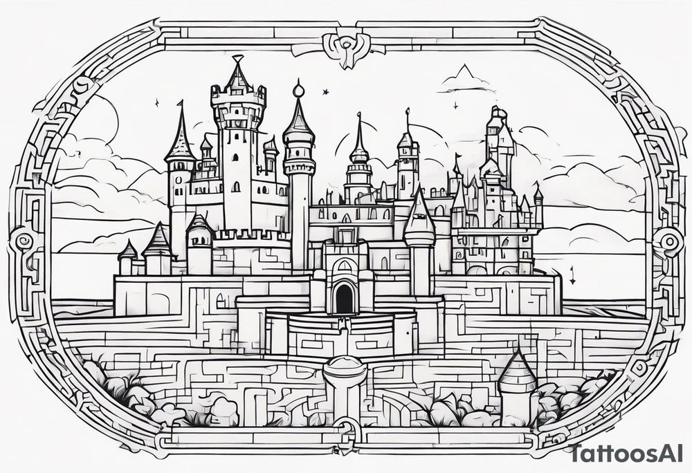 Labyrinth Castle with bell tattoo idea