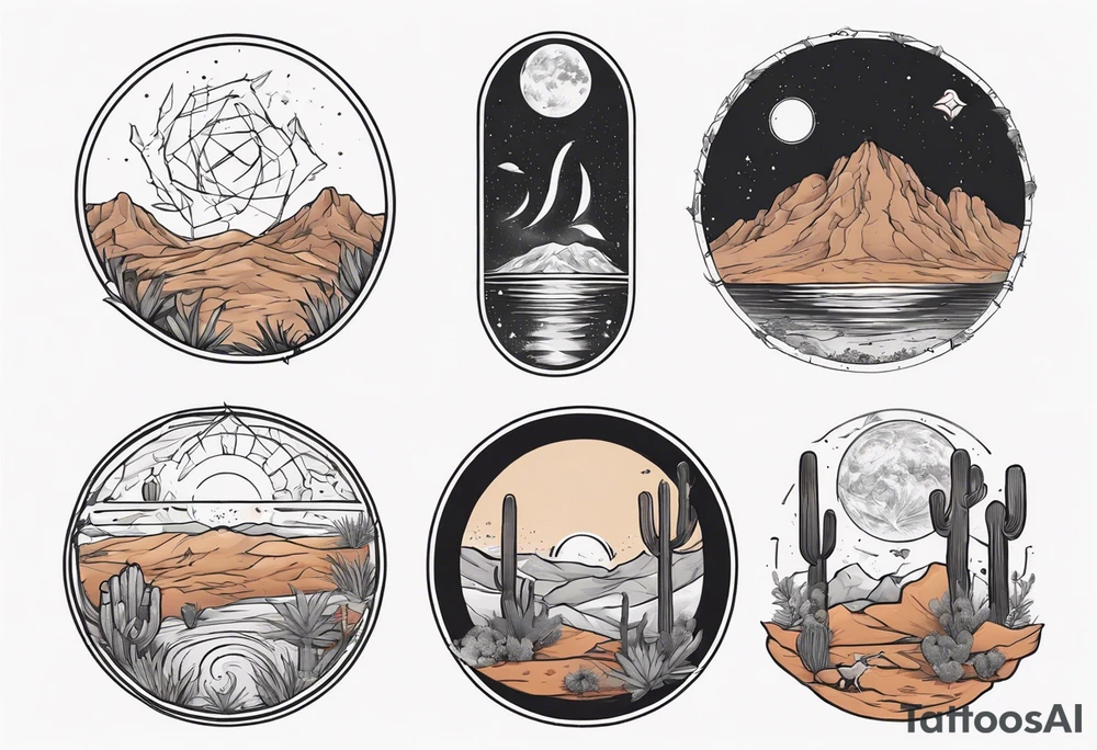 rectangle tattoo within a half-circle configuration with desert fauna tattoo idea