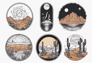 rectangle tattoo within a half-circle configuration with desert fauna tattoo idea