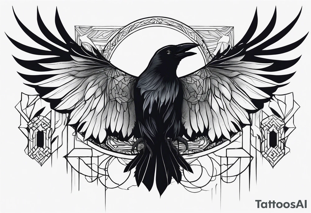 black raven with wolf tattoo idea