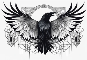 black raven with wolf tattoo idea