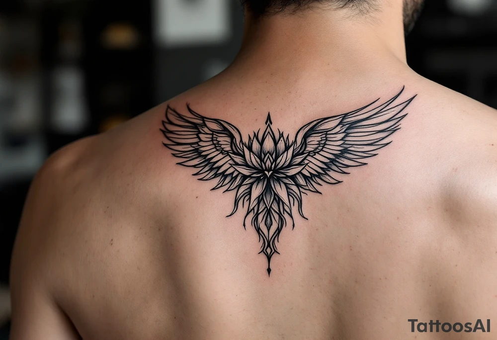 Fine lines small minimalist tattoo combo of phenix and lotus tattoo idea