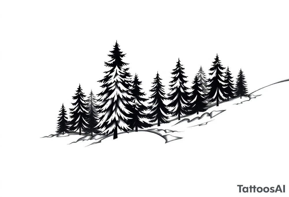 Coniferous forest tattoo sleeve black and gray tattoo idea