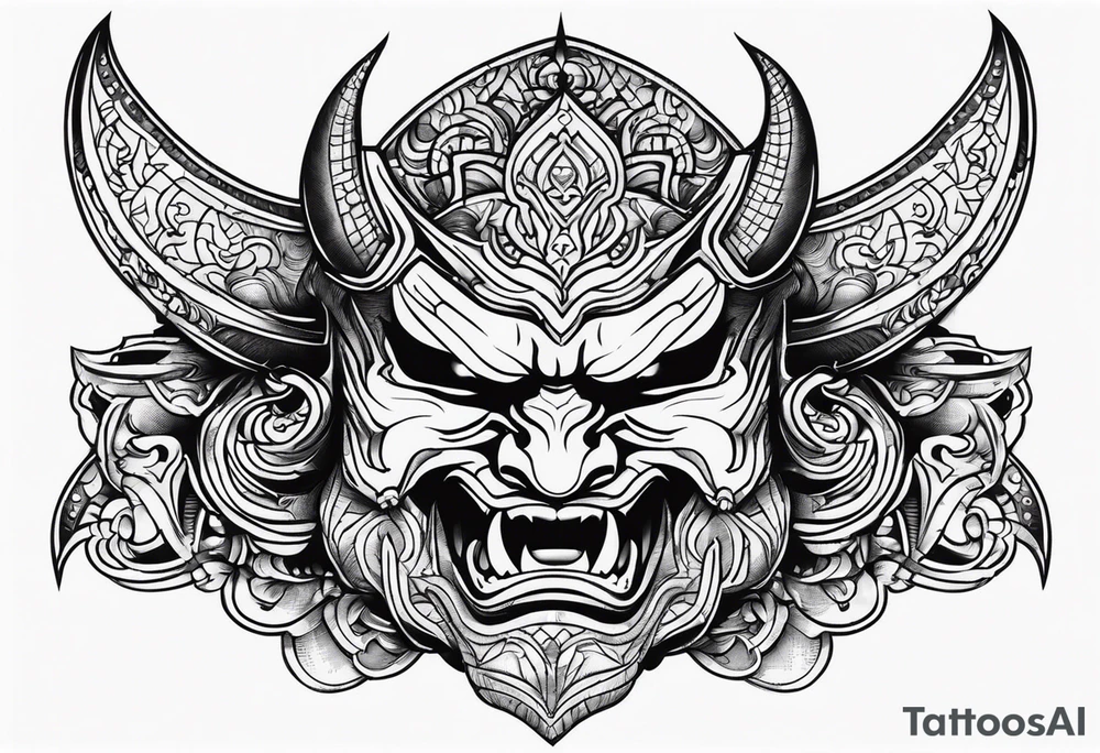 Protection against evil Oni mask tattoo idea