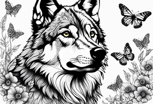 Wolf puppy and butterflies tattoo idea