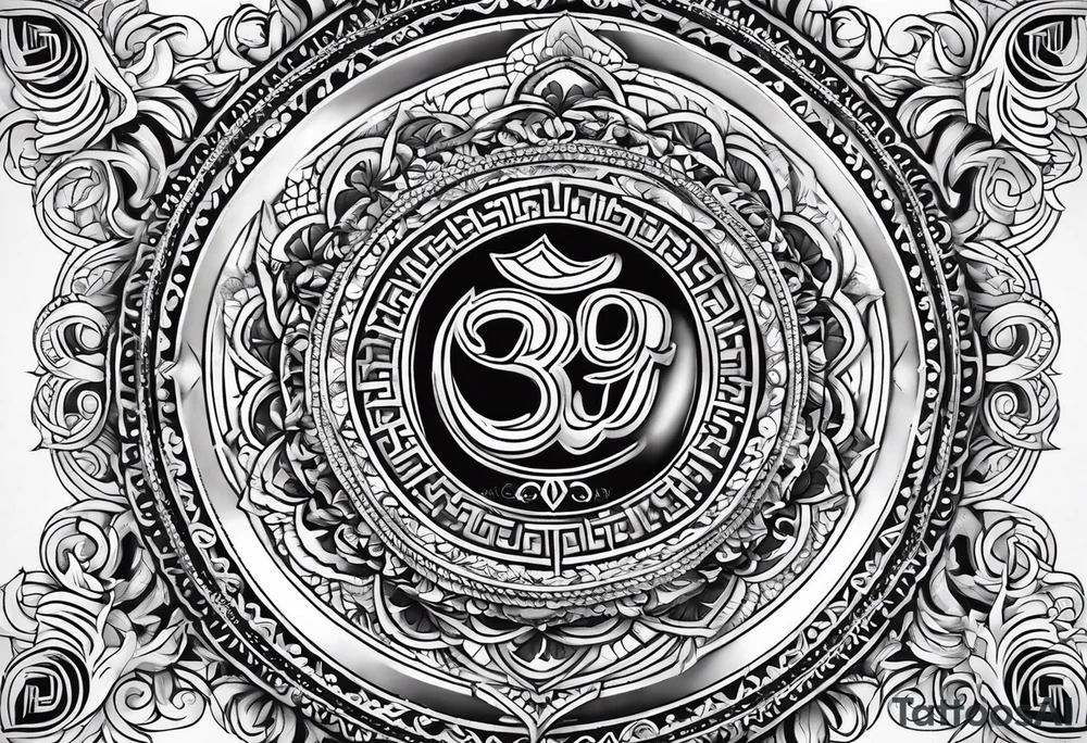Forearm sleeve tattoo based around Sanskrit Om symbol tattoo idea