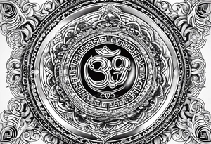 Forearm sleeve tattoo based around Sanskrit Om symbol tattoo idea