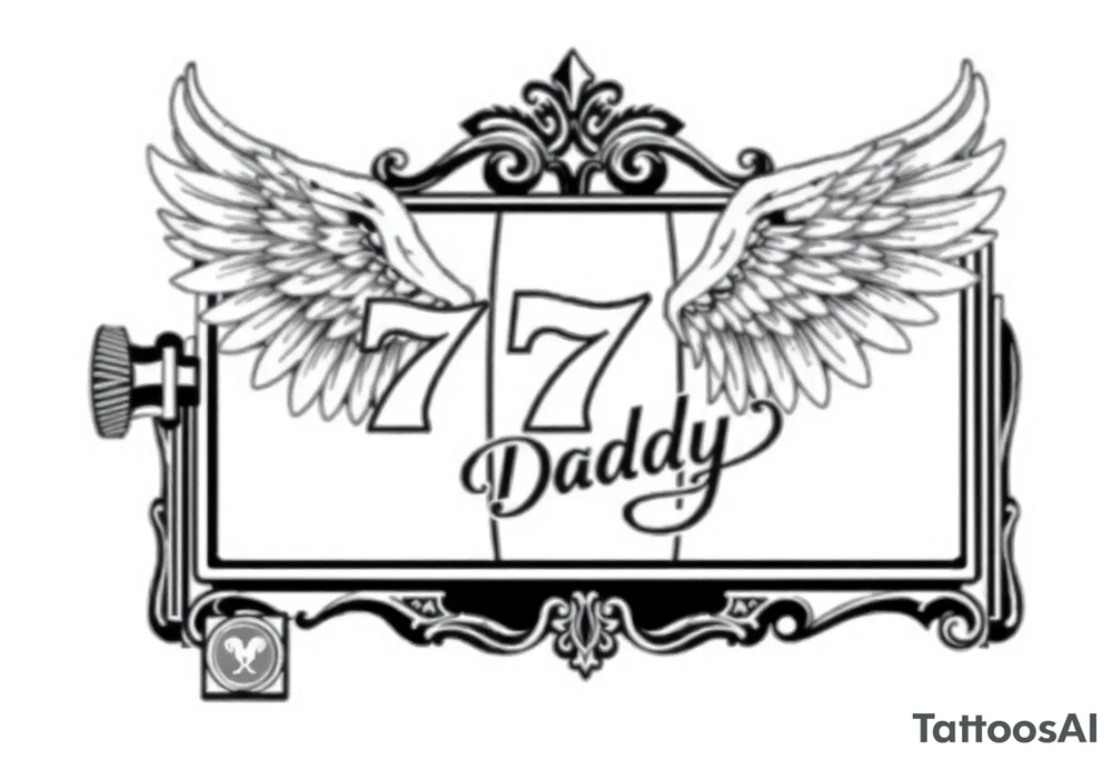 Slot machine with 777 and the word Daddy with angel wings tattoo idea