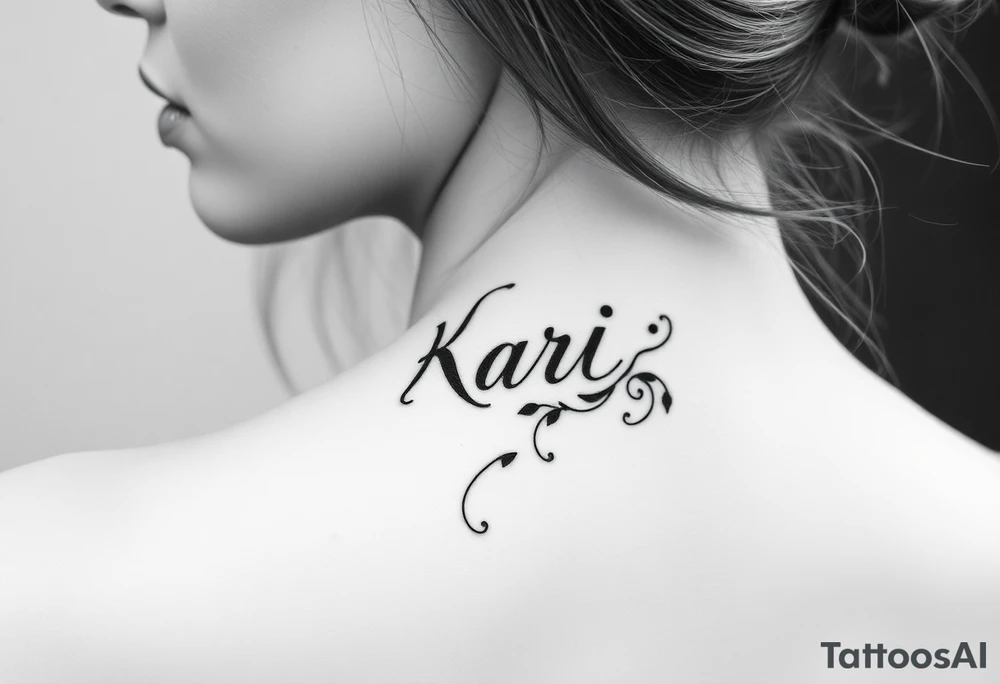 The word “Kari” going down side of face tattoo idea