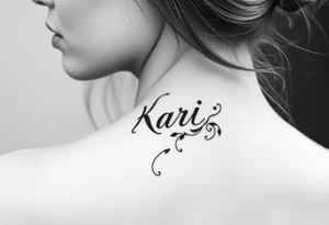 The word “Kari” going down side of face tattoo idea
