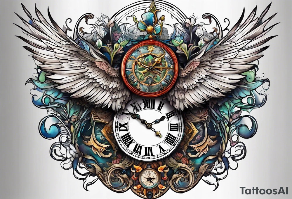 fantasy animal, clock, cross tattoo idea