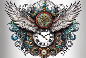fantasy animal, clock, cross tattoo idea