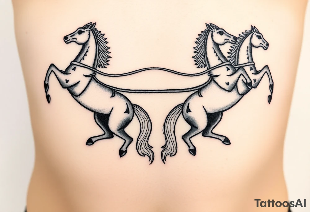 Symmetrical rearing Roman chariot horses tattoo idea
