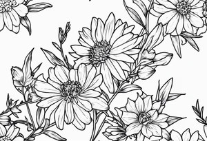 Aster and larkspur bouquet tattoo idea