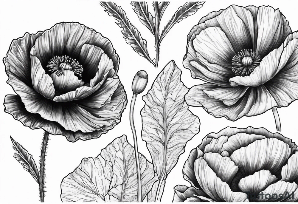 Rock slowly transition to Poppy plant tattoo idea