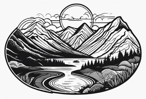 mountains, road, lake, yurt, sun, kyrgyzstan tattoo idea