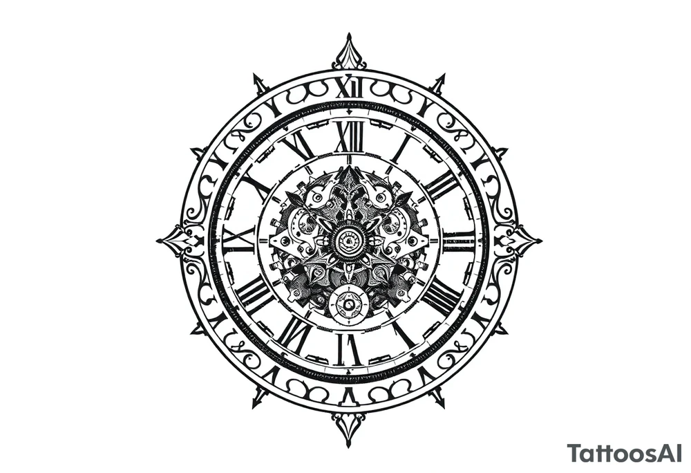 vintage roman numerals within ornate clockwork mechanism tattoo idea