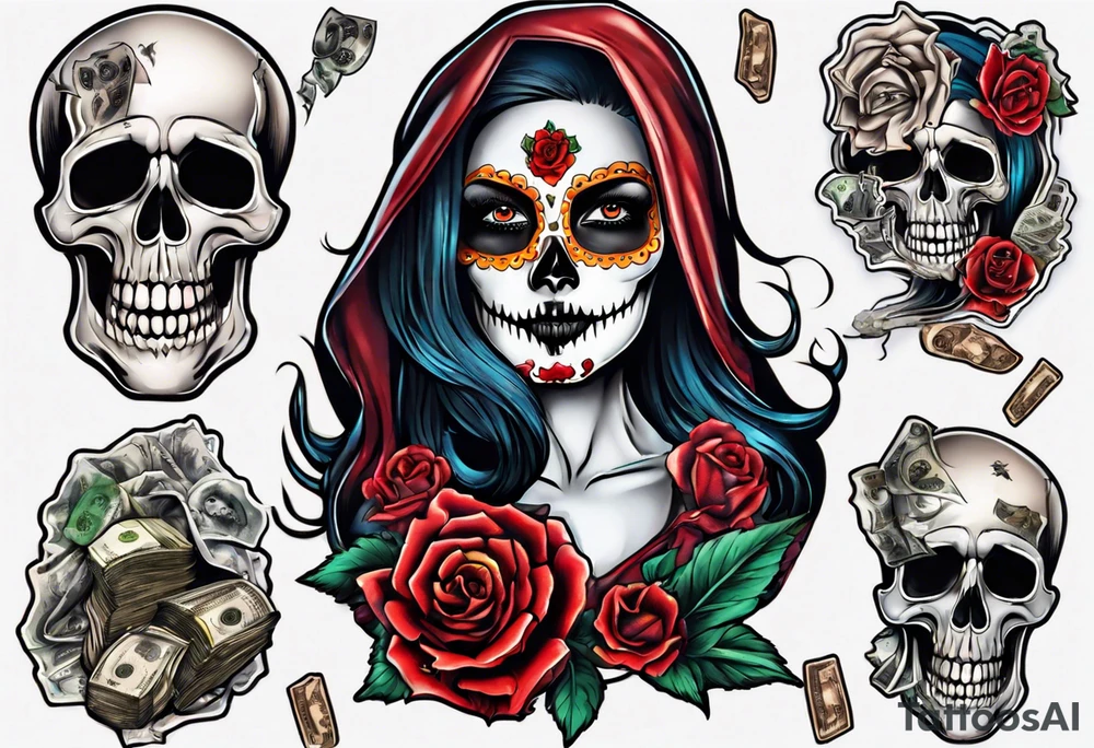 santa la muerta with money tattoo idea