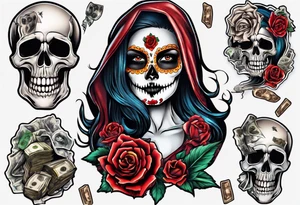 santa la muerta with money tattoo idea