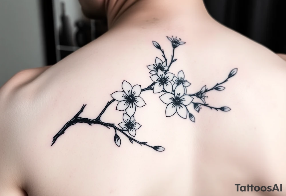 delicate cherry blossoms swirling in spring breeze with petals tattoo idea