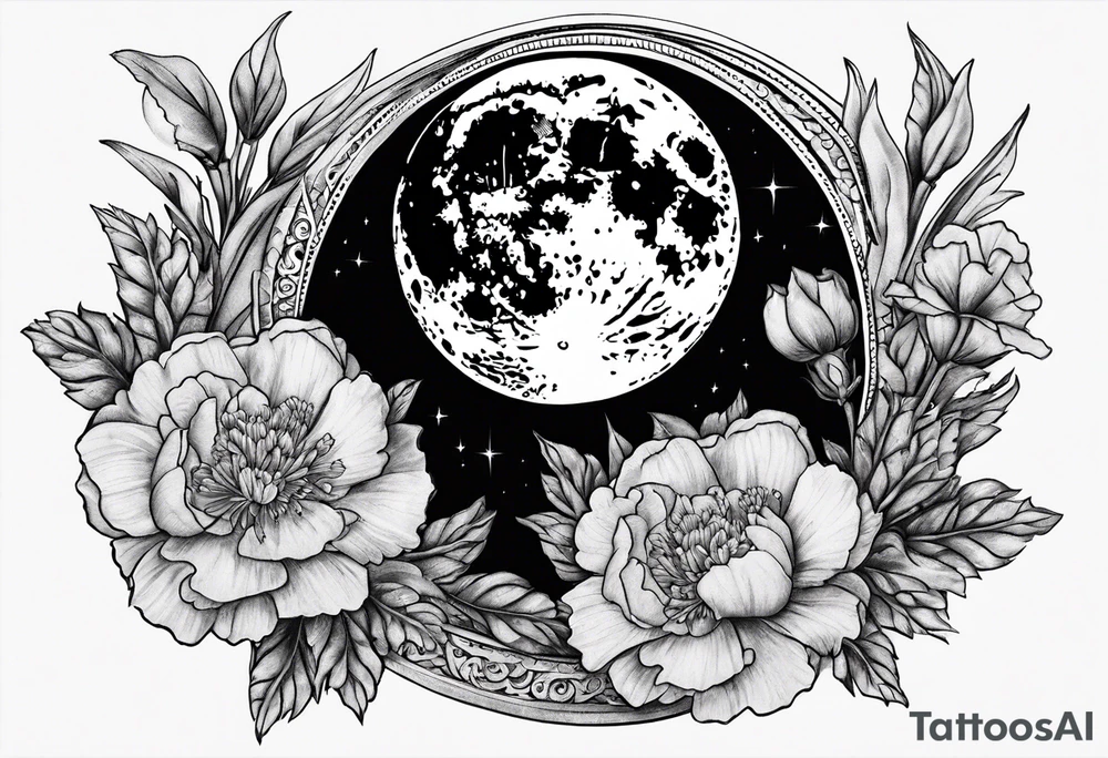 moon with carnations tattoo idea