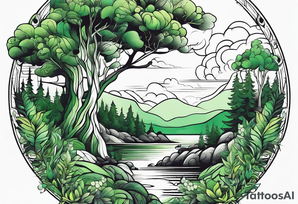forest, green and black tattoo idea