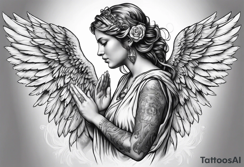 Angel with prayer hands tattoo idea
