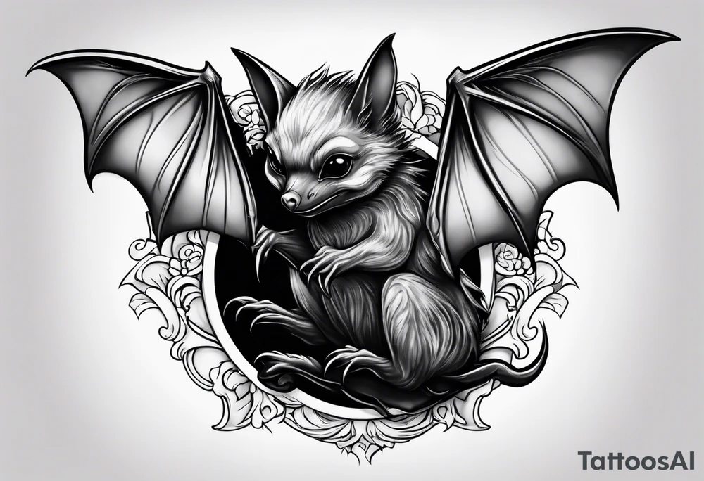 momma bat wrapped around baby bat tattoo idea