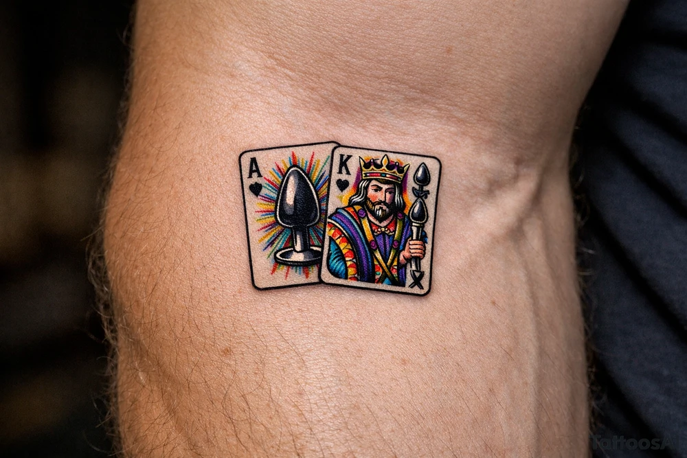 two playing cards ace and king with a butt plug suit tattoo idea
