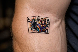 two playing cards ace and king with a butt plug suit tattoo idea