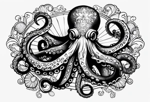 Octopus, pocket watch, seashells tattoo idea