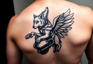 guardian angel wolf on a motorcycle tattoo idea