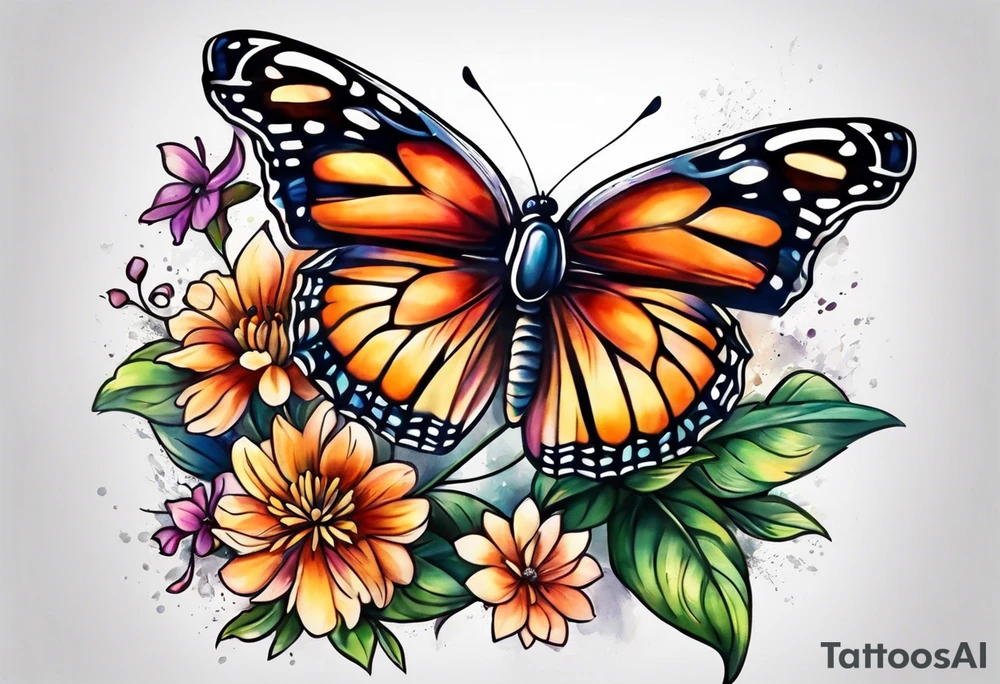 Butterfly on a flower tattoo idea