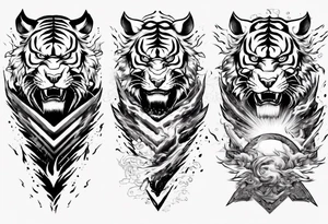 Tiger warrior with lightning and the sun for a forearm sleeve tattoo idea