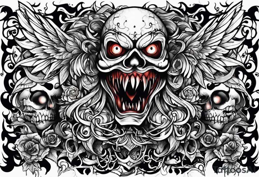 Beautiful Eldridge horror creature thigh tattoo tattoo idea