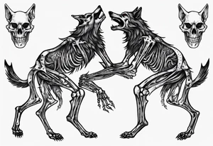 two wolf skeletons dancing tattoo idea
