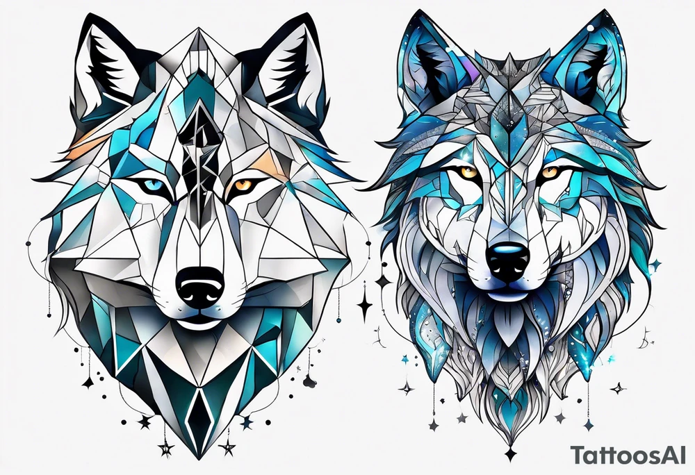 Constellation, two animal wolf, géométric tattoo idea