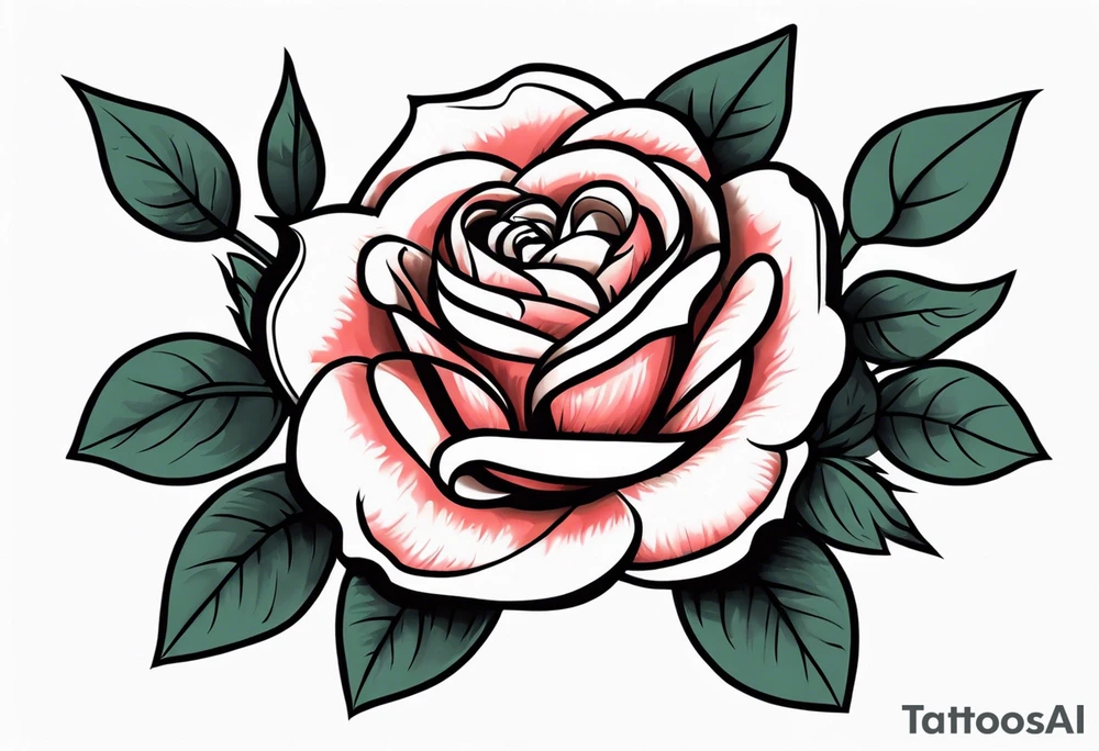 traditional style rose tattoo with the number 5 in it tattoo idea