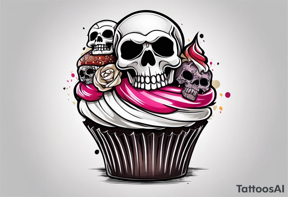 Cupcake with skulls and dark evil imagery tattoo idea